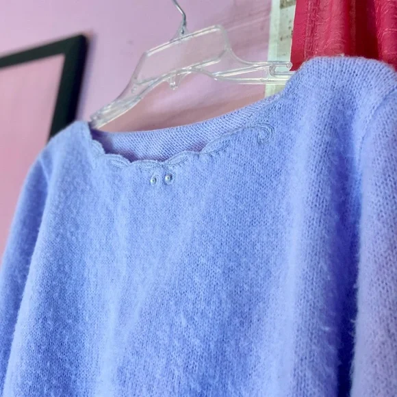 90s Vintage Periwinkle Pearl Accent Pullover Fall/Winter Sweater Womens Medium - Picture 2 of 5